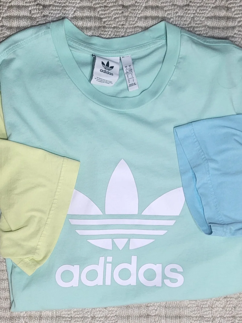 adidas Originals Trefoil Colorblock T-Shirt Mint Green Pastel Yellow Blue